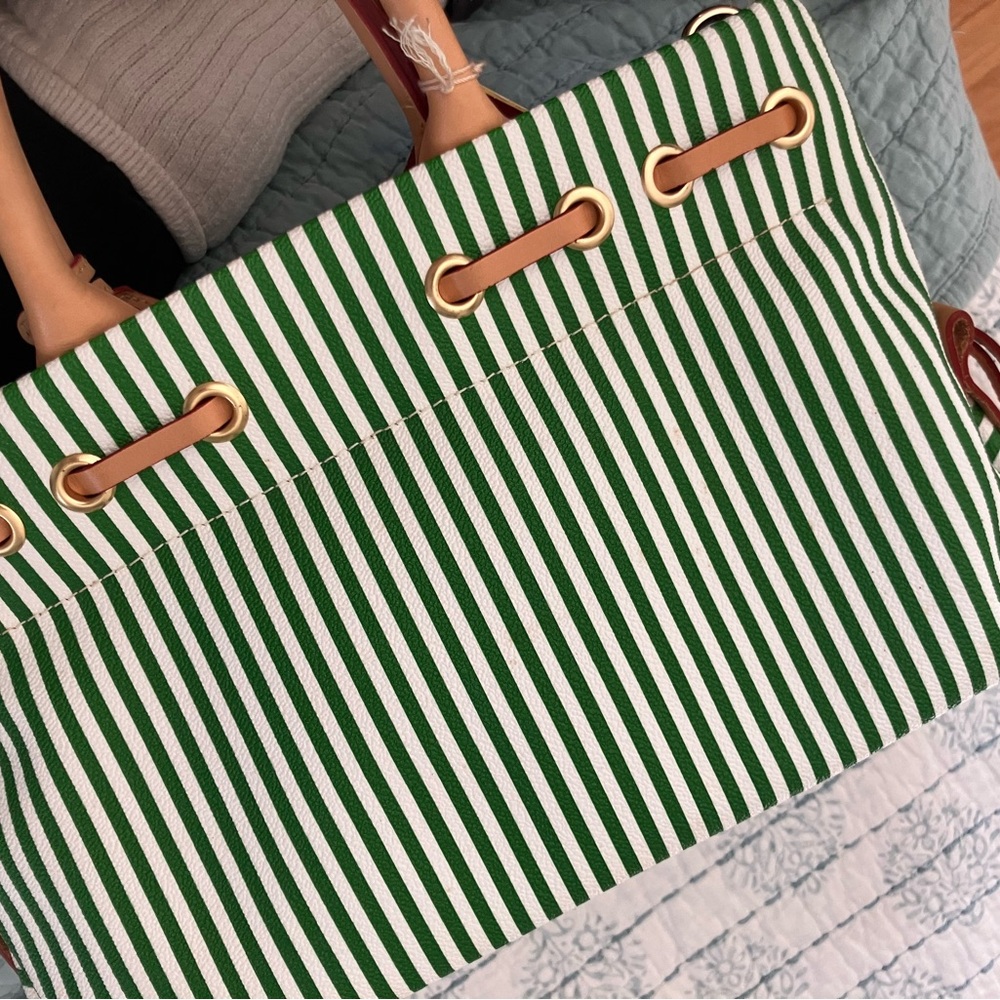 Dooney & Bourke Green and White Striped Tote - Picture 5 of 6